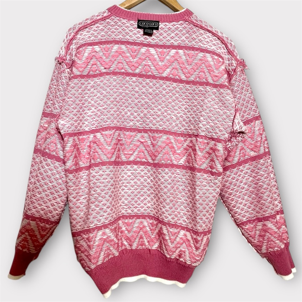 Vintage Pink Nordic Pattern Sweater Cozy Cottagecore Knit Pullover Large - Picture 9 of 12